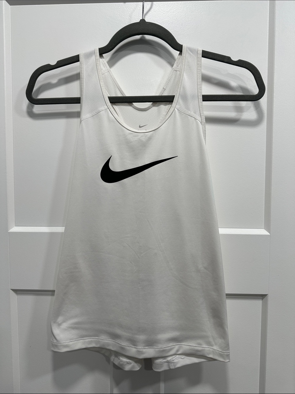 Nike White Racerback Tank with Black Swoosh